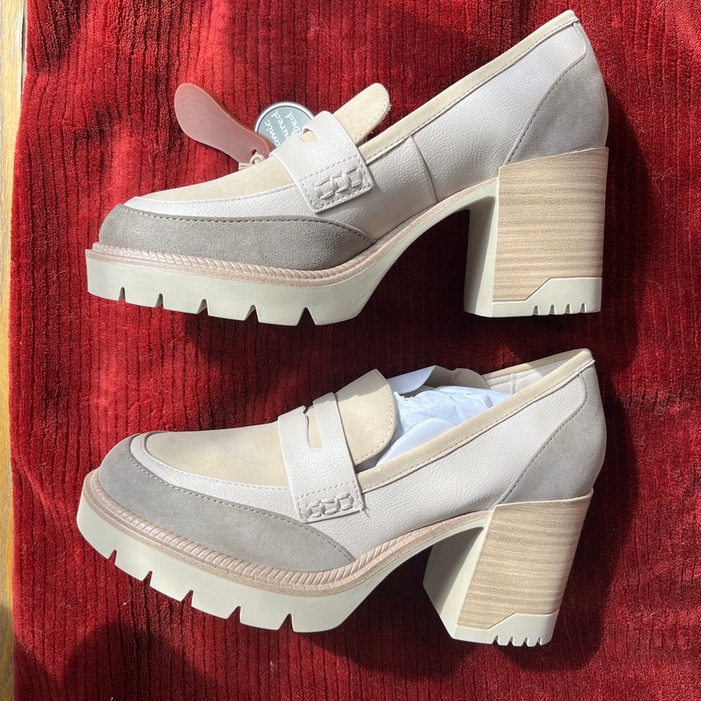Women’s NISSA Cream & Taupe Chunky Heel MIA SHOES 8M new in box - Picture 4 of 6